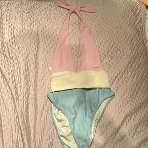Pastel Low Cut One-Piece Bathing Suit